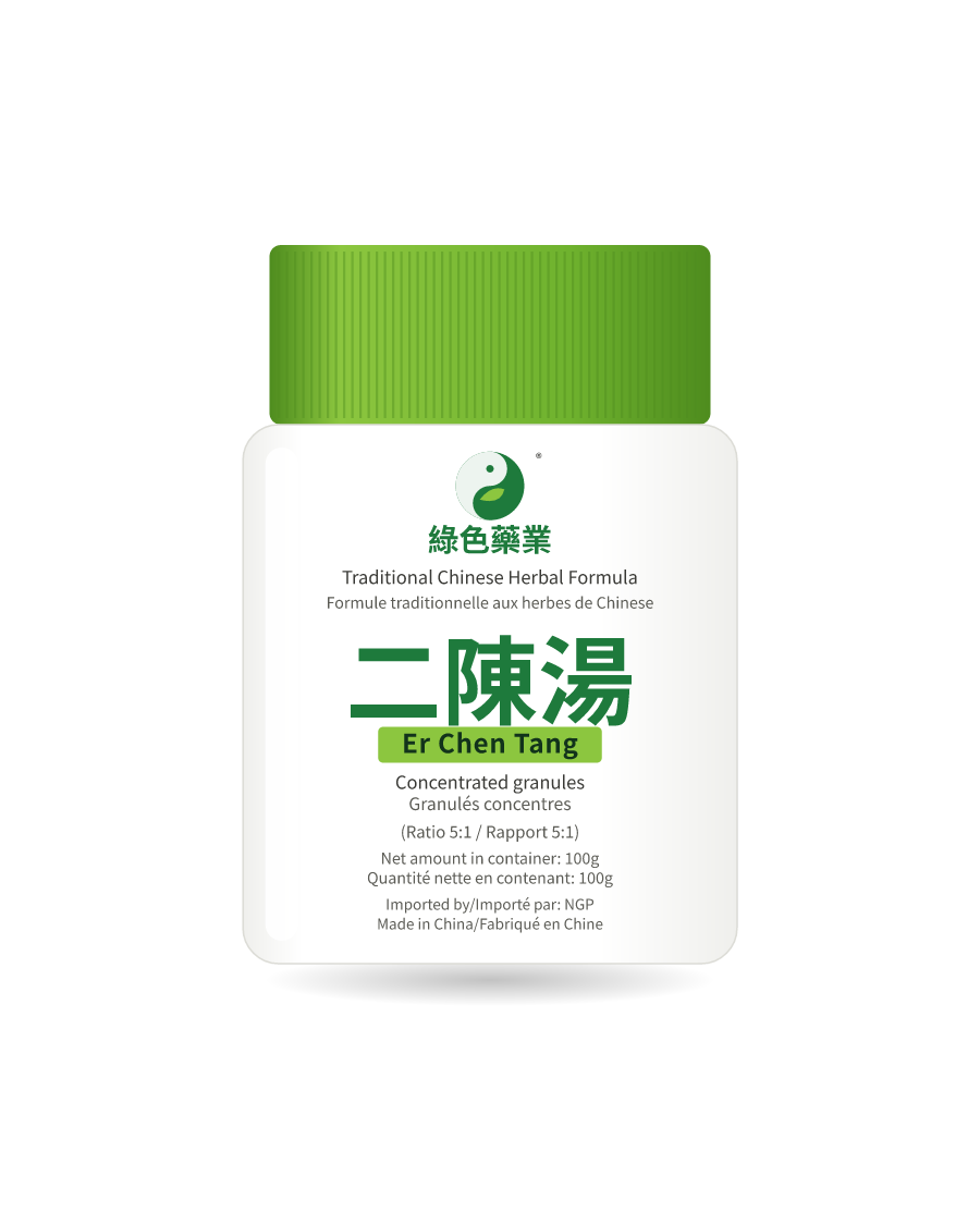Illustration of a 100g bottle of 二陳湯 (Er Chen Tang)