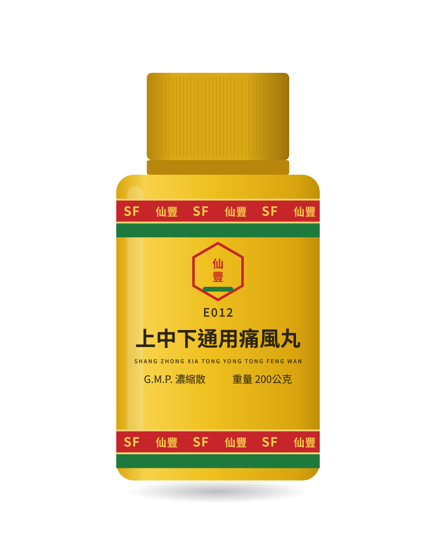 上中下通用痛風丸 200g 药瓶示意图