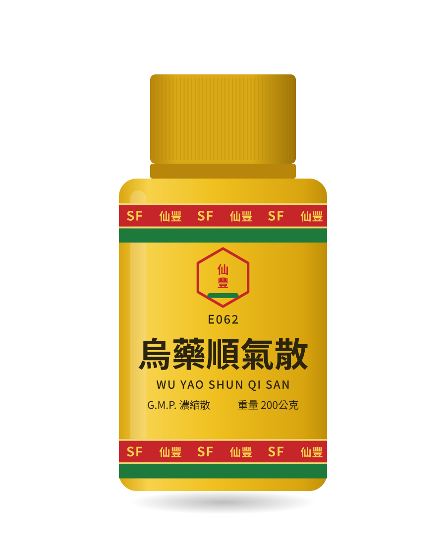 Illustration of a 200g bottle of 烏藥順氣散 (Wu Yao Shun Qi San)